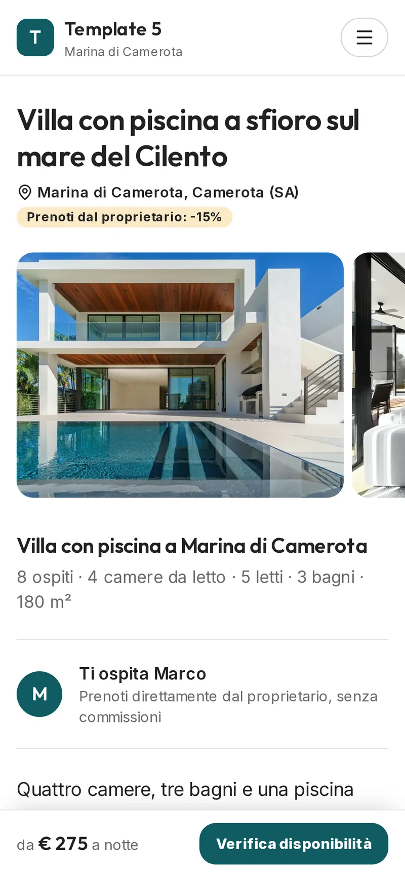 Il modello Villa visto dal telefono