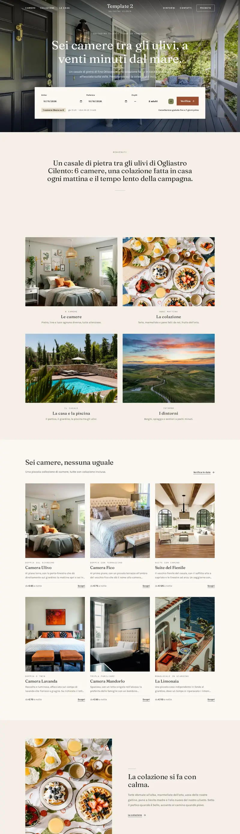 Home del modello di sito Campagna per B&B di charme, agriturismi e masserie
