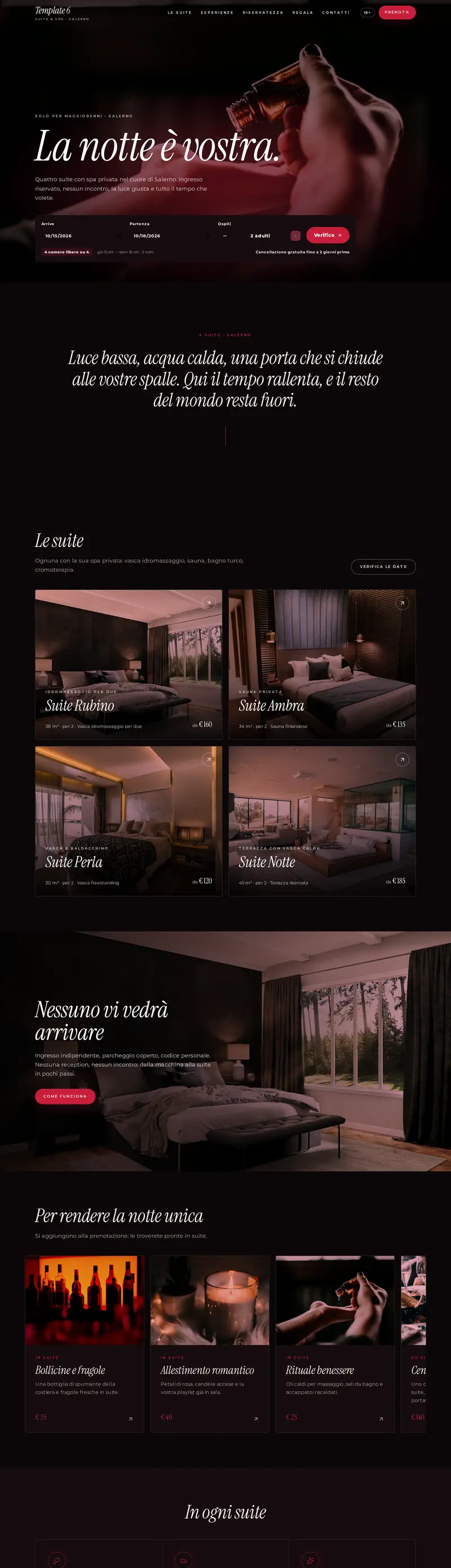 Home del modello di sito Notte per suite con spa privata per coppie